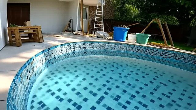 Swimming Pool Replastering Process with Skilled Workers and Tools
