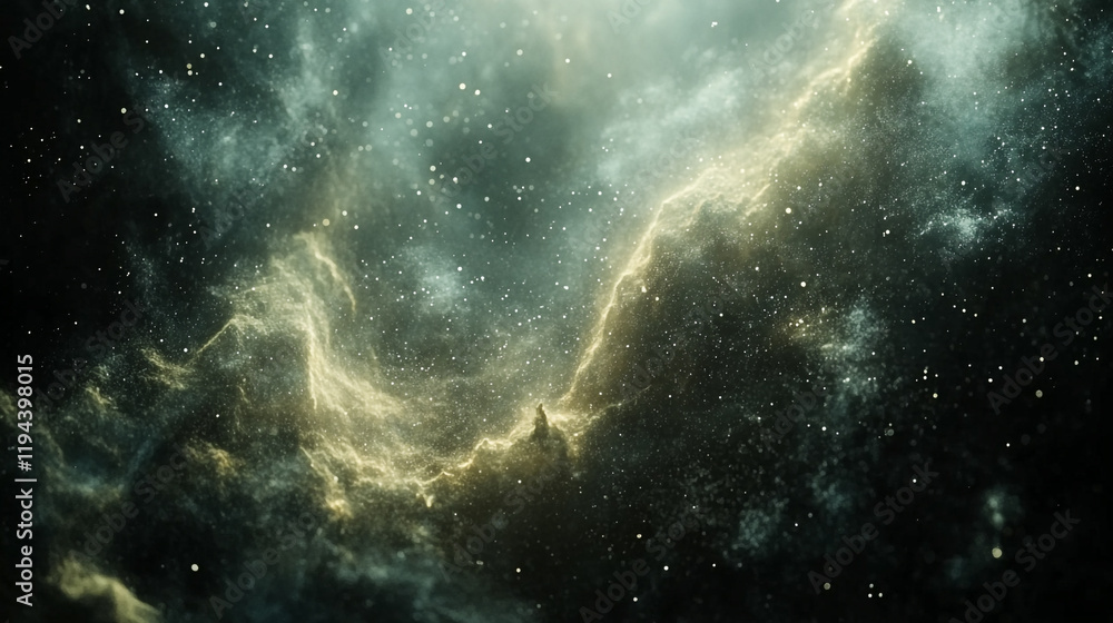 Poster cosmic clouds and glowing particles create a stunning view of the universe at night