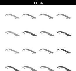 Outline of Cuba with dot pattern showcasing the island's unique geography and shape