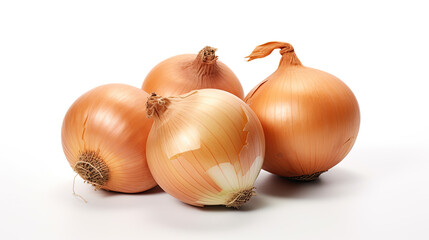 Fototapeta premium Four Ripe Yellow Onions on White Background