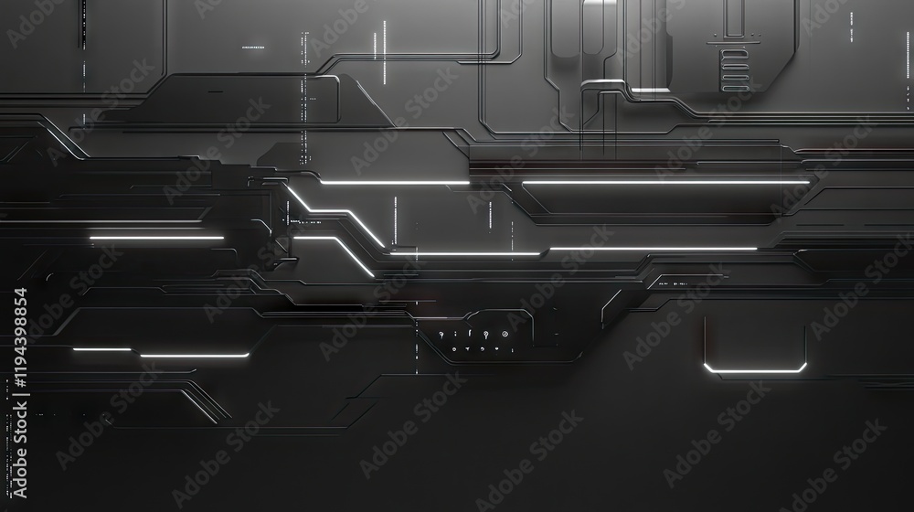 Poster grey tech-inspired background with dynamic patterns and glowing network connections.