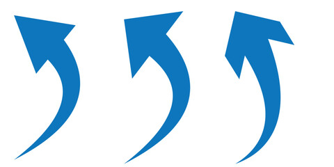 Arrow up icons. Set of curve rise increase arrows. Growth pictogram isolated. Vector illustration.