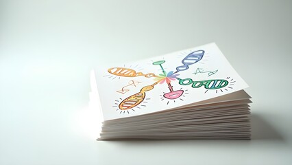 Stack of paper flashcards with hand-drawn diagrams for biology