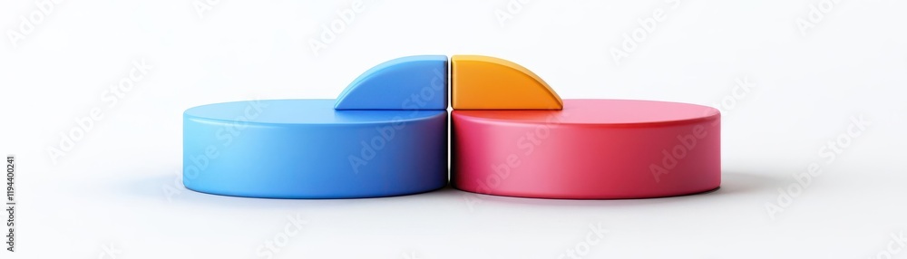 Poster a colorful visual of two interlocking circles, one blue and one red, featuring a small orange segmen
