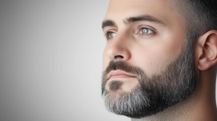 Obraz premium man with a pencil-thin beard outlining his jawline, casual attire, soft lighting