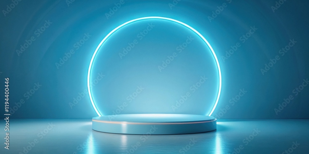 Aufkleber abstract cylindrical display platform with glowing neon circle