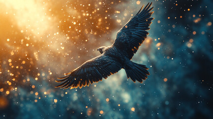 Fototapeta premium Majestic bird soaring through a vibrant sky at sunset capturing nature's beauty