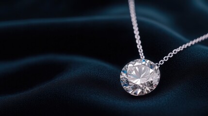  diamond necklace resting on a black velvet surface, sparkling under soft spotlight