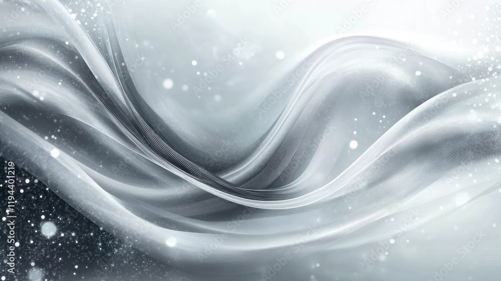 Poster modern abstract grey background with dynamic flowing lines and technological network illustration.