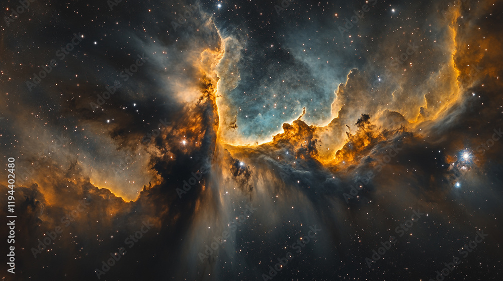 Poster stunning cosmic nebula with vibrant colors and intricate patterns captured in deep space