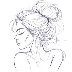 Elegant line drawing of woman with flowing hair