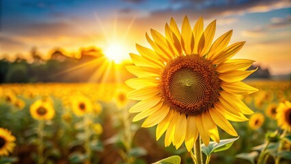 Obraz premium Golden Sunflower at Sunset in a Field of Blooms