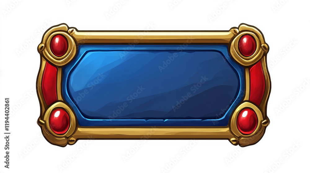 Aufkleber medieval ui game sprite button with gold border cartoon design. isolated long golden royal gui vecto