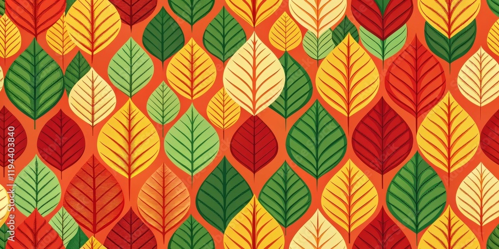 Poster autumnal leaf pattern design featuring vibrant colors and intricate details