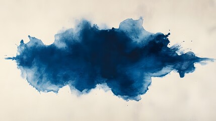 Abstract Blue Watercolor Wash Painting On Beige Canvas