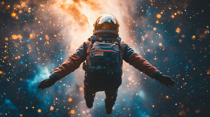 Obraz premium Astronaut exploring the vastness of space amidst vibrant cosmic colors and stars