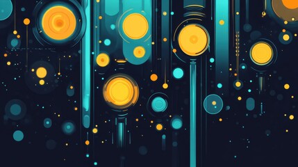 Abstract digital art featuring vibrant yellow and blue circles set against a dark background, creating a modern, energetic aesthetic perfect for contemporary design projects.