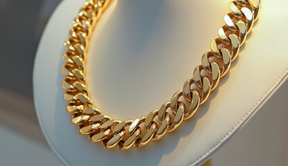 Obraz premium Shiny gold curb chain necklace on display.