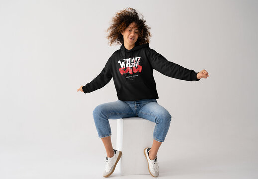 Mockup Of Woman Wearing Customized Hoodie, Arms Out