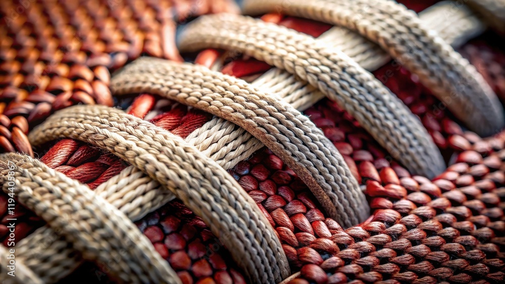 Leinwandbilder close-up view of intricate woven textile texture with contrasting beige and red threads
