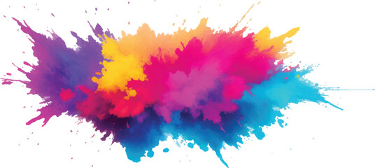 "Dynamic and Trendy Watercolor Art: A Bold Display of Vibrant Brush Strokes, Rainbow-colored Splatter, and Aquarelle Stains, Perfectly Set Against a Clean White Canvas for a Modern Artistic Touch"
