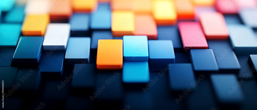 Poster dynamic sci-fi background design featuring colorful geometric shapes abstract art style digital envi