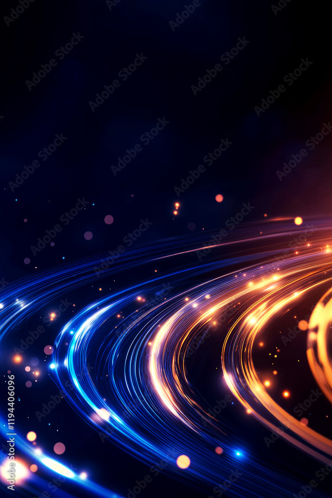 Poster dynamic sci-fi background with glowing light trails abstract art digital environment night viewpoint