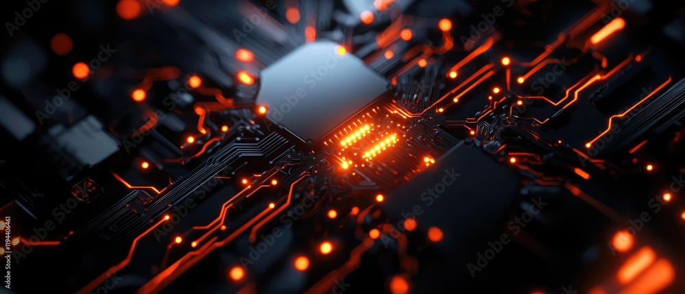 Poster futuristic sci-fi background of a high-tech circuit board close-up view digital environment concept 
