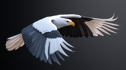 A majestic eagle captured mid-flight with wings fully spread, soaring over a canyon