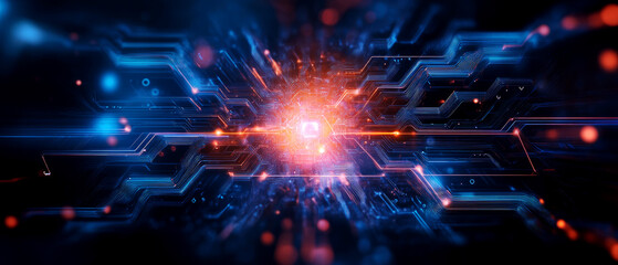 Obraz premium Dynamic sci-fi background of an energetic circuitry event futuristic environment abstract content high-tech viewpoint