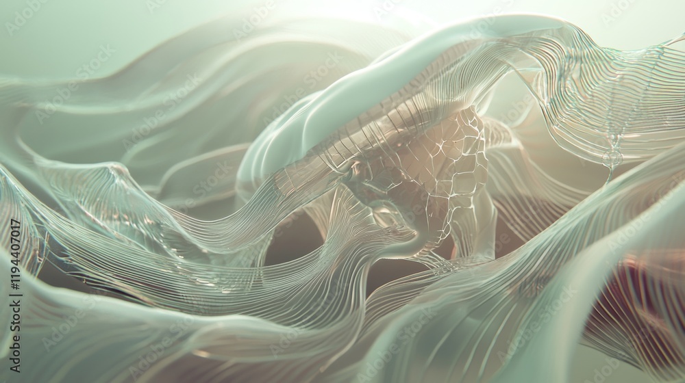 Poster abstract flowing translucent forms.