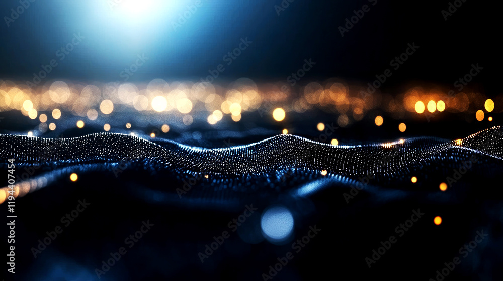 Poster dynamic sci-fi background waves with glowing lights abstract digital landscape nighttime environment