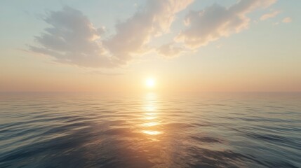 Naklejka premium Serene sunset over calm ocean waters.