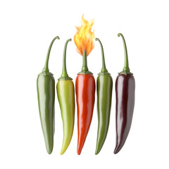A green chili pepper with a shadow on wight background
