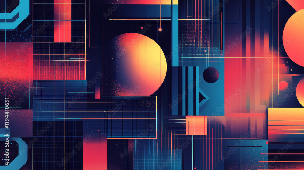 Poster poster and cover design layout in y2k style with grid and bitmap abstract shape and surface elements