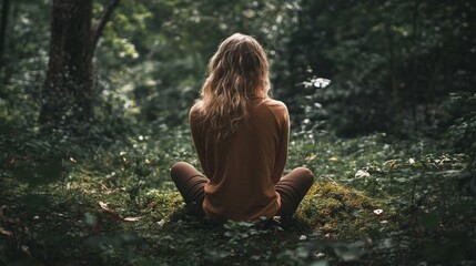 Fototapeta premium Woman meditating in a tranquil forest setting