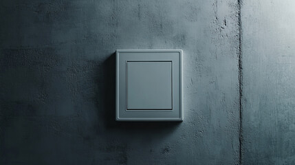Modern plastic light switch on grey background. Space for text