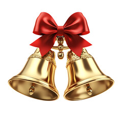 Golden Bells with Red Bow Isolated on White Background