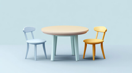 White kitchen or office table with round and oval tabletop. Realistic vector illustration set of plastic home or cafe furniture for dinner. empty stand for exhibition show or cafeteria food display.