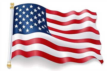 Fototapeta premium American Flag Waving Proudly on a White Background Patriotism Symbol National Pride