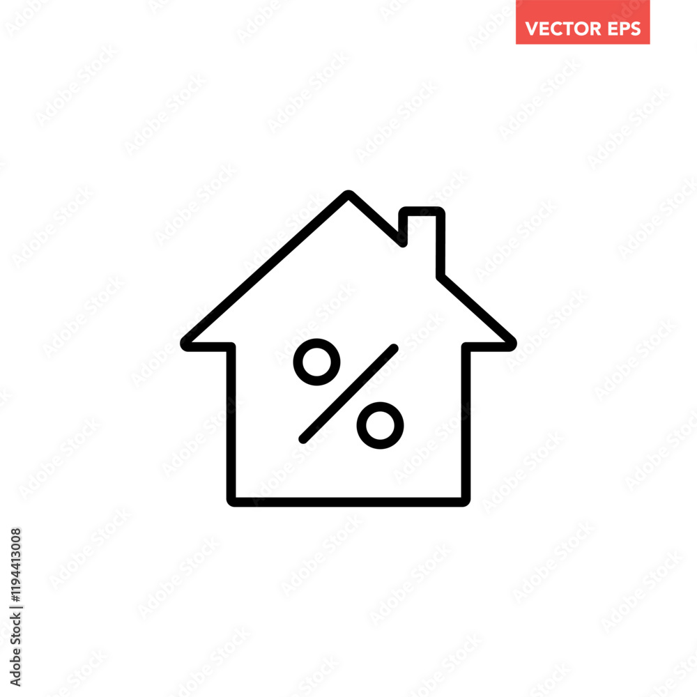 Poster black single mortgage rate line icon, simple house shape commercial financial business flat design c