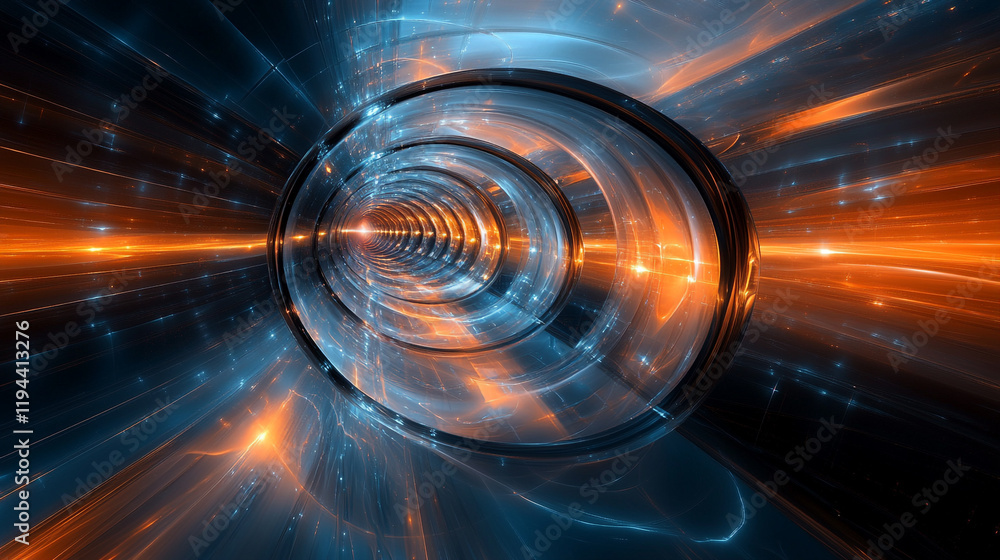 Poster exploring a vibrant tunnel of light with swirling colors and dynamic energy