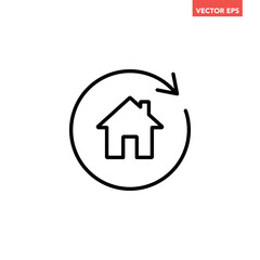 Single black house renovation line icon, simple update home with arrow flat design pictogram vector for app logo ads web webpage button ui ux interface elements isolated on white background