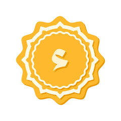 A flat design Arabic letter icon featuring decorative yellow elements. Perfect for Islamic educational materials, religious projects, or typography design