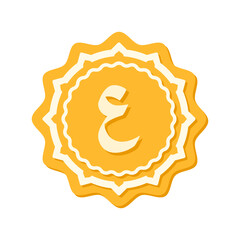 A flat design Arabic letter icon featuring decorative yellow elements. Perfect for Islamic educational materials, religious projects, or typography design