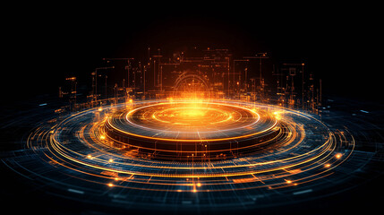 Obraz premium A central platform surrounded by concentric circles that resemble a user interface or flow chart.