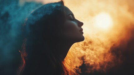 Silhouette of a woman with colorful background.