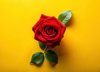 Fototapeta premium Aerial View: Red Rose on Yellow, Self-Confidence & Fragility