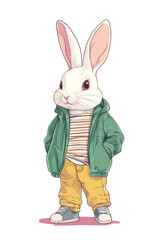 Cute white rabbit in casual outfit illustration