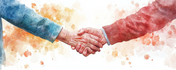 close up of two hands shaking, symbolizing connection and support between caregivers and elderly. warm colors evoke feelings of compassion and care